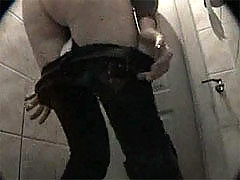 One huge and one small ass in front of WC spy cam voyeur video #3