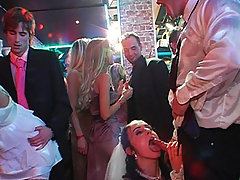 Video Clips of night club wedding reception party with lots of brides in sexy silk and satin outfits going down on the grooms or each other at drunk sex party voyeur video #3