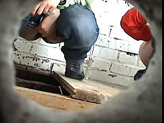 Spy after three piddling babes in a shabby old loo voyeur video #3