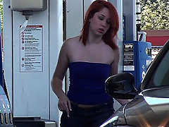 Stupid girl gets sharked on the gas station voyeur video #2