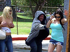 Dumb girl getting jizzed on the streets voyeur video #2